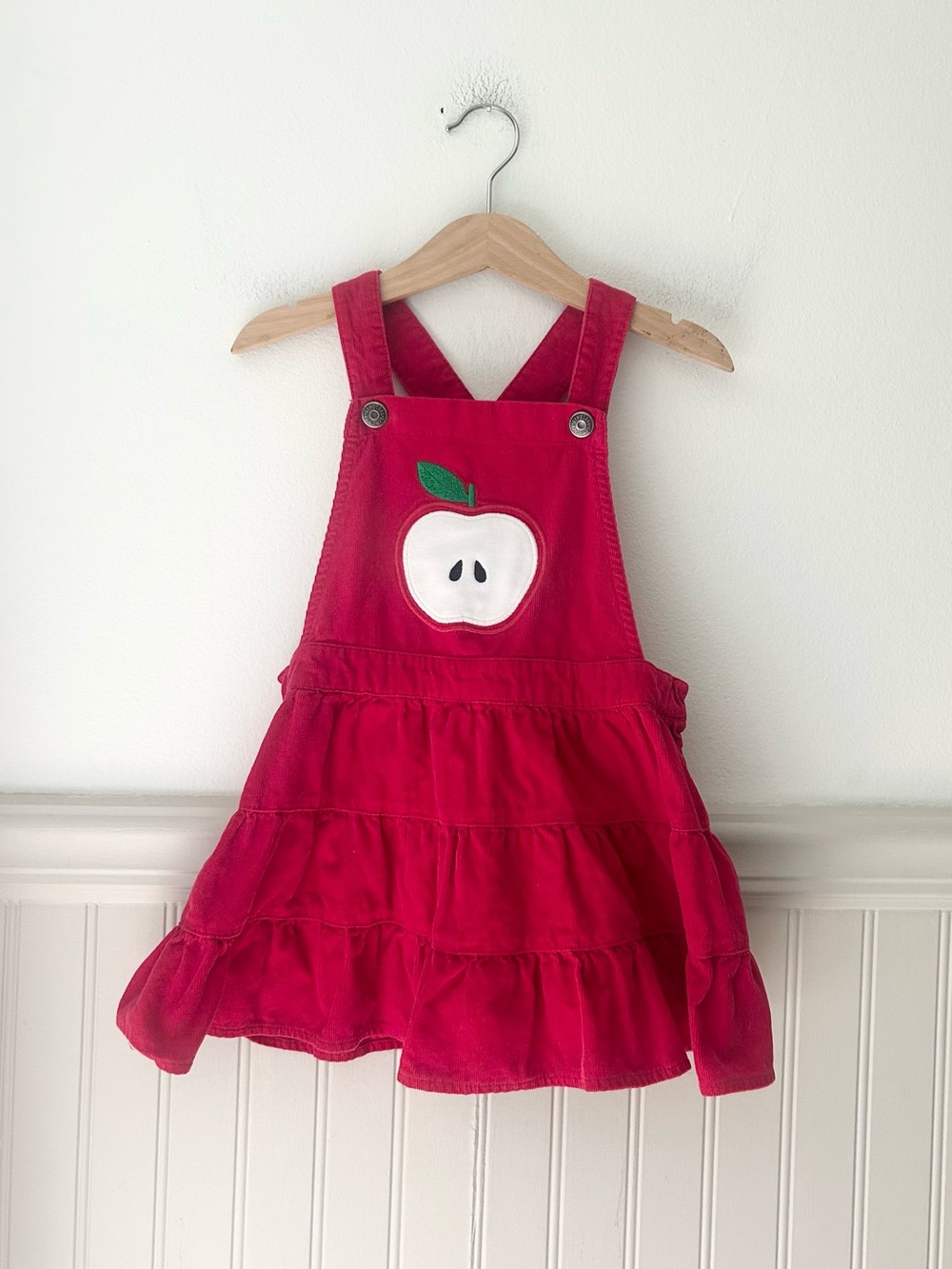 Gymboree Girls 3T Red Apple Tiered Overall Pinafore Dress Cotton